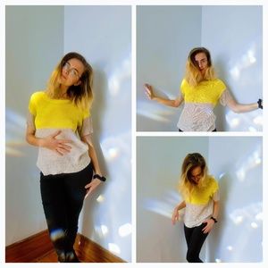 Summery Yellow & Tan two-tone crochet shirt